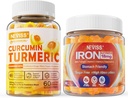 Sugar Free Turmeric Curcumin Relleno Gummies 550mg para adultos,Vegan Iron Gummies Suplemento con vitamina C