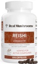 Setas Reales Reishi Mushroom Capsules - Extractos de setas orgánicas manipulados - Reishi rojo para el bienestar diario del tranquil con Glucans de beta verificado Vegan, No GMO, No hay rellenos de grano, 200 ct
