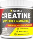 Cretina HMB, Polvo Creatino para Hombres &amp; Mujeres, Monohidrato de Creatina Micronizado para el Crecimiento del Musculo &amp; Recuperación y Mayor Fuerza, Rendimiento, Creatina HMB con Glutamina, Gluten Gratis, 30 Servimientos