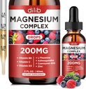 Suplemento Complejo de Magnesio Triple, Glycinate de Magnesio, threonate, Citrate Liquid Drops 200mg con Ashwagandha, CoQ10, Vitamina B6, C, D, Zinc - Vegan Mix Berry Flavor