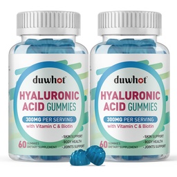 Gummies de ácido hialurónico, Suplementos de ácido hialurónico con vitamina C & Biotina 5000mcg para la piel, el cabello, salud de uñas, suplementos conjuntos para hombres de mujeres, bajo azúcar, vegano, no GMO, 60 condes