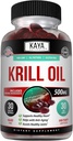 Kaya Naturals - Antártico Krill Oil 500mg con Omega 3, EPA, DHA, Phospholipids &amp; Astaxanthin Suplemento - Cerebro &amp; Salud Vitamina - Anti envejecimiento Suplemento - 30 cuenta Softgels
