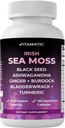 Vitamatic Sea Moss with Black Seed Oil, Ashwagandha, Turmeric, Bladderwrack " Burdock - 180 Vegan Capsules