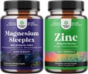 Bundle of High Absorption Magnesium Sleep Supplement - Melatonin-Free Magnesium for Sleep and Zinc 50mg Immune Support - Zinc Complex Supplement for Immune System