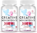 3000 MG Creatine Monohydrate for Women &amp; Men, Creatine Pills with BCAA & Hydrolyzed Collagen Creatine Chews Tablets for Performance " Recovery, Strength, Dragon Fruit Flavor, 180 Tablets