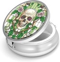 Pill Box-3 Compartment Funda de pequeña pill para purse &amp; Pocket Mini Metal Pill Holder Travel Pill Container to Hold Supplements Vitamins BPA-Free (Skull y Rose)
