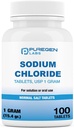Puregen Labs Sodium Chloride Tablets 1 gm (1000 mg), USP TEN (15.4gr.) TENIDO 100 Conteo TENIDOS Tablas de Sal Normal TENIDO EN EE.UU.
