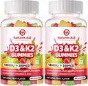 Natures Aid Vitamina libre de azúcar D3 K2 Gummies con Calcio + K2 (MK-7), Citrato de Magnesio, Vitamina C, Extra Strength - Ultimate Absorption for Bone Muscle Teeth Immune, Vegan - 120 Gummies