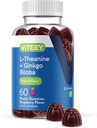 Viteey L-Theanine Gummies con Ginkgo Biloba para Adultos - Ayudas en Focus &amp; Relax, Mejorar el Mood - No GMO, Gelatin Gratis, Vegan, Gluten Gratis, Naturalmente Fuente Chewable Tasty Raspberry Flavored Gummy