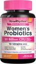 Probióticos de mujeres de NewRhythm, arándano orgánico para la salud vaginal de las mujeres, 50 millones de francos CFU 18 Strains, Probióticos y Prebióticos, Apoyo Salud Digestiva, 60 cápsulas Vegan