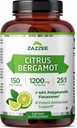Zazzee Citrus Bergamot 25:1 Extracto 1200 mg, 40% Flavanones polifenólicos, 150 cápsulas vegas, Kosher, concentración y estandarizado 25X potencia, no GMO y todo natural, hecho en los EE.UU.