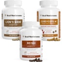 Real Mushrooms Brain, Vitality & Immune Support Bundle - Lion’s Mane Cognition Capsules (120 Capsules) + Reishi 415 Longevity Capsules (90 Capsules) & Cordyceps-M Peak Performance (120 cápsulas)