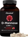 NatureBell D-Mannose 500mg Capsules (2,000mg Per Serving) | 240 Veggie Capsules + Cranberry Concentrate 40mg – Fast Acting Urinary Tract Health Pills – Ultra UTI Support for Women & Men