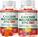BionerLab Calcium Magnesium Zinc Gummies with Vitamin D3 & K2 - Absorción mejorada de alta potencia - Orange y Berry Flavored