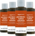 Basics First Aid Antiseptic, 10% Povidone Iodine Solution, 4 Fluid Ounces, 4-Pack (antes Solimo)
