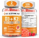 Vitamina libre de azúcar D3 K2 Gummies, Vitamina D Gummies Suplemento, 10000 UI + 200mcg D3 y K2 Suplementos, Tasty Gummy Vitaminas, Apoyo para los huesos Inmune de dientes musculares, 60 Sirve 120 Gummies, Raspberry