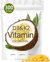 Vitamina D3 K2 Softgel, D3 K2 Vitamina 10000 UI, 10000 UI VIT D3 + 200 MCG Vitamin K2, libre de GMO, Gluten, Soy, Bone Health, soporta la absorción de calcio, 300 Gels