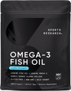 Sports Research Triple Strength Omega 3 Fish Oil - Burpless Fish Oil Supplement w/EPA & DHA Fatty Acids from Wild Alaskan Pollock - Heart, Brain &amp; Immune Support for Men & Mujer - 1250 mg, 240 ct
