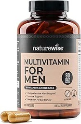 NatureWise Multivitamin for Men - Daily Male Support - Minerals " Herbs for Energy, Performance, Immunity - with Vitamin A, C, D, B-Complex - Soy " Gluten-Free, Non-GMO - 180 Capsules[3-Month Supply]