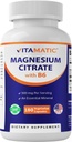 Citrato de magnesio vitamático 500 mg por servicio - 180 cápsulas vegetarianas (Provides 150 mg de Magnesio Elemental) - Añadido B6 para absorción máxima - Apoyo al músculo, articulación y salud cardíaca*