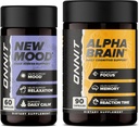 ONNIT Premium Alpha Brain Bundle - Suplemento Nootropic Brain (90 Cuenta) para Focus, Concentration &amp; Memory + Nuevo Mood Suplemento para el alivio de estrés, sueño y mood (60 Conde)