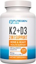 2 en 1 alta potencia Fórmula 90mcg Vitamina K2 (MK7) y 5000 UI Vitamina D3 Suplemento para el Hueso y la Salud del Corazón. Fórmula no GMO, Complejo de vitamina D & K fácil de absorber, 120 cápsulas I 4 meses de suministro