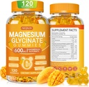 Magnesio Glycinate Gummies 600mg, Azucar Chewable Gummies de Magnesio con Glycinate de Magnesio, Vitamina D, B6 y CoQ10 para el sueño, relajación, cerebro &amp; musculo, 120 Conde