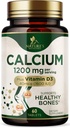 Calcio 1200 mg con vitamina D3 - Suplemento de salud ósea, vitamina D &amp; suplementos de calcio para hombres de mujer - fuerza ósea, dientes &amp; soporte inmunológico, píldoras de calcio de la naturaleza, embotellado en EE.UU. - 60 tabletas