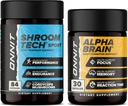 ONNIT Premium Alpha Brain Bundle - Suplemento Nootropic Brain (30 Conde) para Focus, Concentration &amp; Memory + Shroom Tech Sport para el ejercicio, Energía y rendimiento cardiovascular (84 Conde)