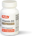 Vitamina Rugby D3 5.000 UI (125 mcg) - Suplemento dietético de vitamina D para el hueso, los dientes y la salud inmunitaria, 100 cápsulas
