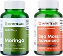 INFINITE AGE Wellness Bundle - Sea Moss Advanced 1250mg, Moringa Powder Suplemento Orgánico 1000mg - Made in The USA