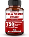 Korean Red Panax Ginseng 750mg Highest Potency with Ginkgo Biloba and Ashwagandha, Boost Energy, Memory, and Immune System - Focus Supplement Pills for Men and Women, 90 Vegan Capsules