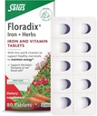 Floradix Iron Tablets - Suplemento de hierro con vitaminas B, ácido fólico, vitamina C &amp; Más - Energy Support - Vegetarian &amp; Gluten-Free - 80 Tablets (80 Servings)