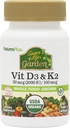 Natures Plus Fuente de Life Garden Vitamin D3 &amp; K2-60 Vegan Capsules - Promueve soporte de bonificación, función inmunitaria, salud cardiovascular &amp; equilibrio de humor - Vegan, Gluten Gratis - 60 Servings