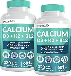 Suplementos de calcio 4-en-1 para mujeres y hombres - Calcio con vitamina D3 K2 5000 UI Suplemento, 601 mg por servidumbre para el corazón, Bones & Body Defenses - libre de gluten, vegano-Amigo (240 ct)