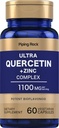 Piping Rock Quercetin Zinc Complex TENER 1100 mg ANTE 60 cápsulas TENIDO NO GMO, Gluten Suplemento gratuito