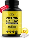 Vitamina D3 5000 UI + K2 con Bisglycinate Magnesium para Max Absorption TEN 90 Capsules ANTE Immune Support Silencio promueve el corazón, el hueso y la salud muscular