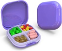 Organizador diario de píldoras 4 Compartimientos, caja pequeña de píldoras caja de viaje portátil, mini recipiente para bolsillo de púrpura, organizador de medicina de viaje compacto para vitamina, aceite de hígado de bacalao, suplemento (Purple)