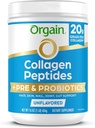 Orgain Hydrolyzed Collagen Peptides + Prebiotic & Probiotics Powder for Women & Men, 20g Grass Fed Collagen, 1 Billion CFU - Supports Digestive, Hair, Skin & Joint Health, Non-GMO, Type I & III, 1lb