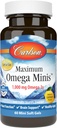 Carlson - Máximo Omega Minis, 1000 mg Omega-3s, Función cardíaca, Apoyo cerebral " Envejecimiento saludable, Lemon, 60 Mini Softgels