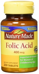 Nature Made Folic Acid (400 mcg) Tabletas, 250 Cuenta, Pack de 2