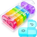 AUVON XL Organizador semanal de píldoras 2 veces al día con gran apertura para fácil llenado, AM PM Pill Box 7 Day in Rainbow Colors, Portable Travel Pill Case for Medication, Vitamins, Fish Oils, Supplements