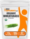 BulkSupplements.com Pólvora de trigo orgánico - Pólvora de Super Verdes Orgánicos, Suplemento de Superalimentos - Vegan & Gluten Gratis, 1,5g por Serving, 100g (3,5 oz) (Pack of 1)