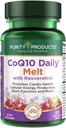 Purity Products CoQ10 Daily with Resveratrol Melt 100mg CoQ10-30mg Trans-Resveratrol - Vitamina A, D3, E y B12 (como metilcobalamina) - 60 Tablas rápidas de resolución
