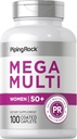 Piping Rock Women's Multivitamin 50 Plus ← 100 Coated Caplets TEN Mega Multi Vitamin for Women Silencio Non-GMO, Gluten Free Supplement