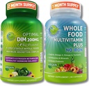 Vegan Multi-system Support with CoQ10, Omega-3, Probiotics & Turmeric - Optimal DIM 200mg with BioPerine & Cruciferous Vegetables & Whole Food Multivitamin Plus (No Iron) for Men & Women – Clean Label