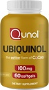 Qunol Ubiquinol CoQ10 100mg Softgels, Ubiquinol - Forma activa de Coenzima Q10, Antioxidante para la salud del corazón, Niveles de presión sana de sangre, Beneficial a los usuarios de estatina, 60 Cuenta