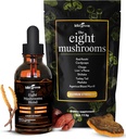 KIKI Green 8 Mushrooms Powder & Liquid Extract Bundle - Mushroom Supplement Complex for Focus &amp; Energy - Lion's Mane, Chaga, Cordyceps, Turquía Tail, Reishi, Shiitake, Maitake - 4 oz, 2 fl oz