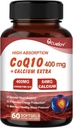 CoQ10 400mg Cápsulas, Coenzima Q10 Suplementos de Absorción Alta tóxica Apoyos al Corazón " Suplemento de producción de energía celular, sin lácteos, sin gluten - 60 cápsulas (30 serv)