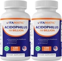 Vitamatic 2 Packs Acidophilus Probiotic - 10 Billones CFU - 120 Tabletas - 5X Potency - Suplemento Probiótico diario, soporta la salud digestiva (Total 240 Tablets)